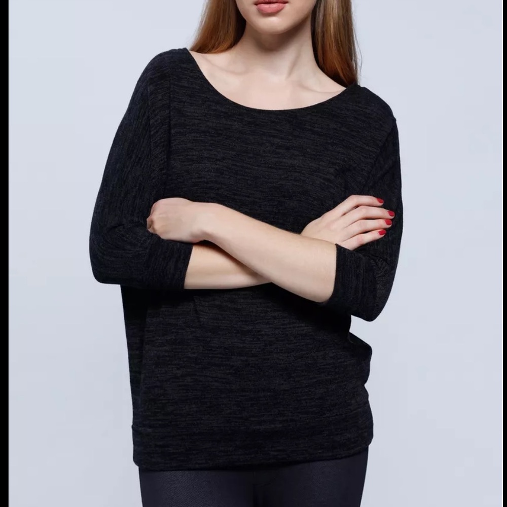 NY Collection Charcoal Gray Boat Neck Sweatshirt